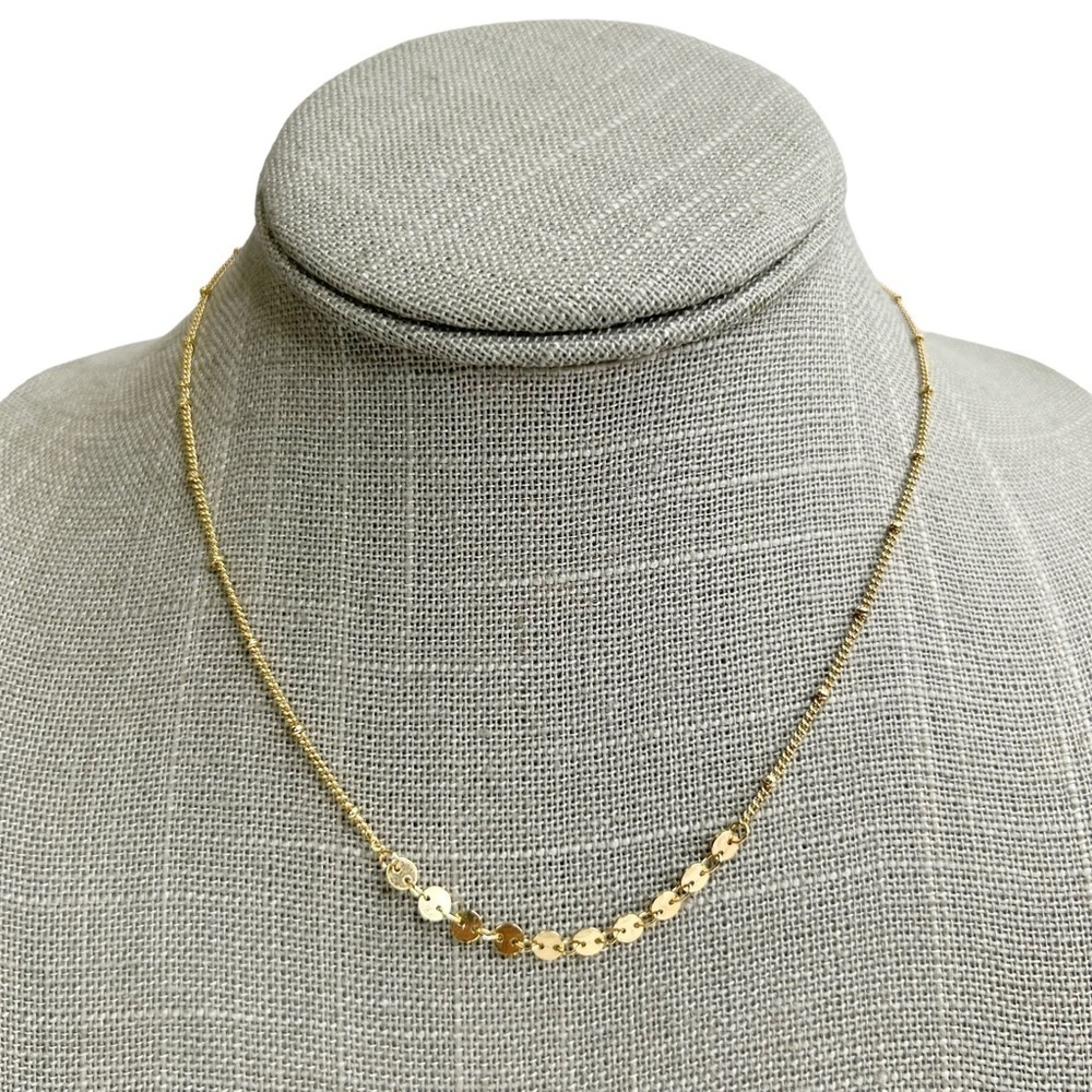 Gold Tone Mini Disc Satellite Beaded Dainty Necklace
